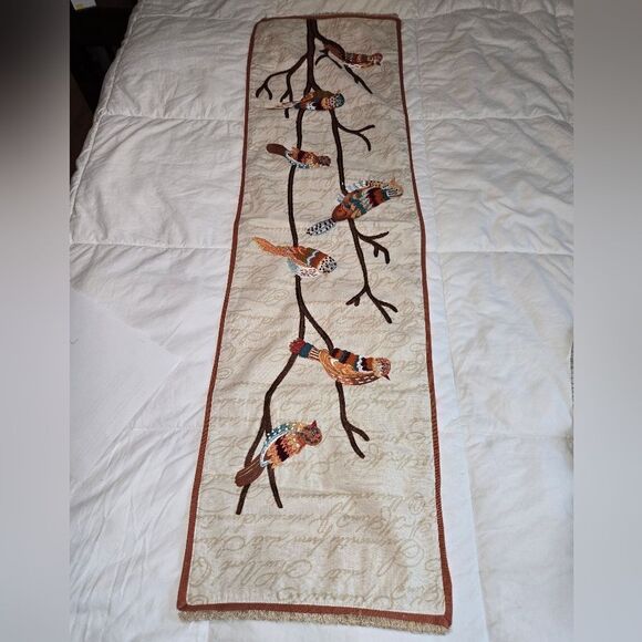 Fall Pier 1 Table Runner w/ embroidered birds 48x13.5 - Picture 1 of 11